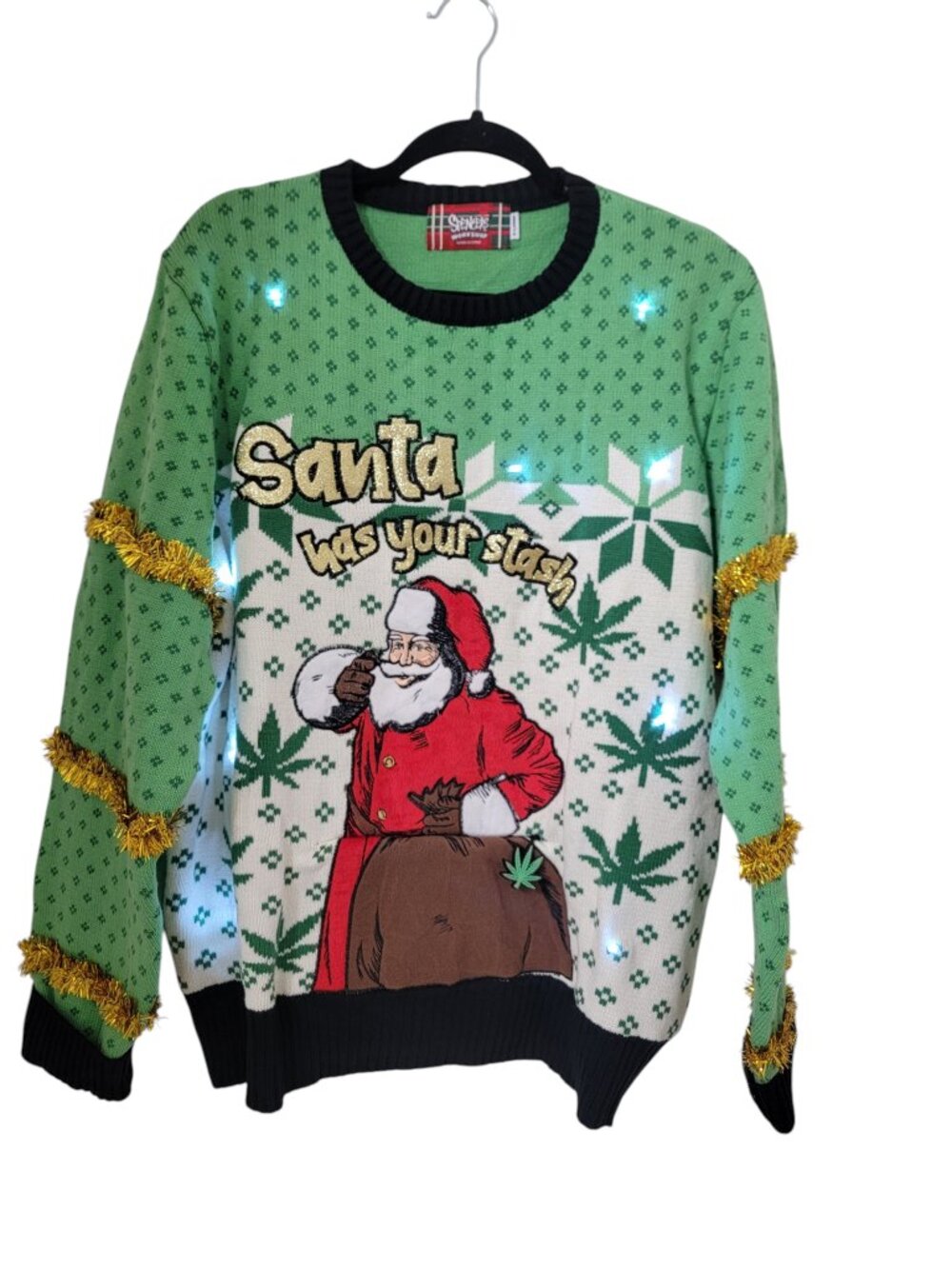 Spencers Size XL Santa Graphic Light-Up Crewneck Sweater - Green